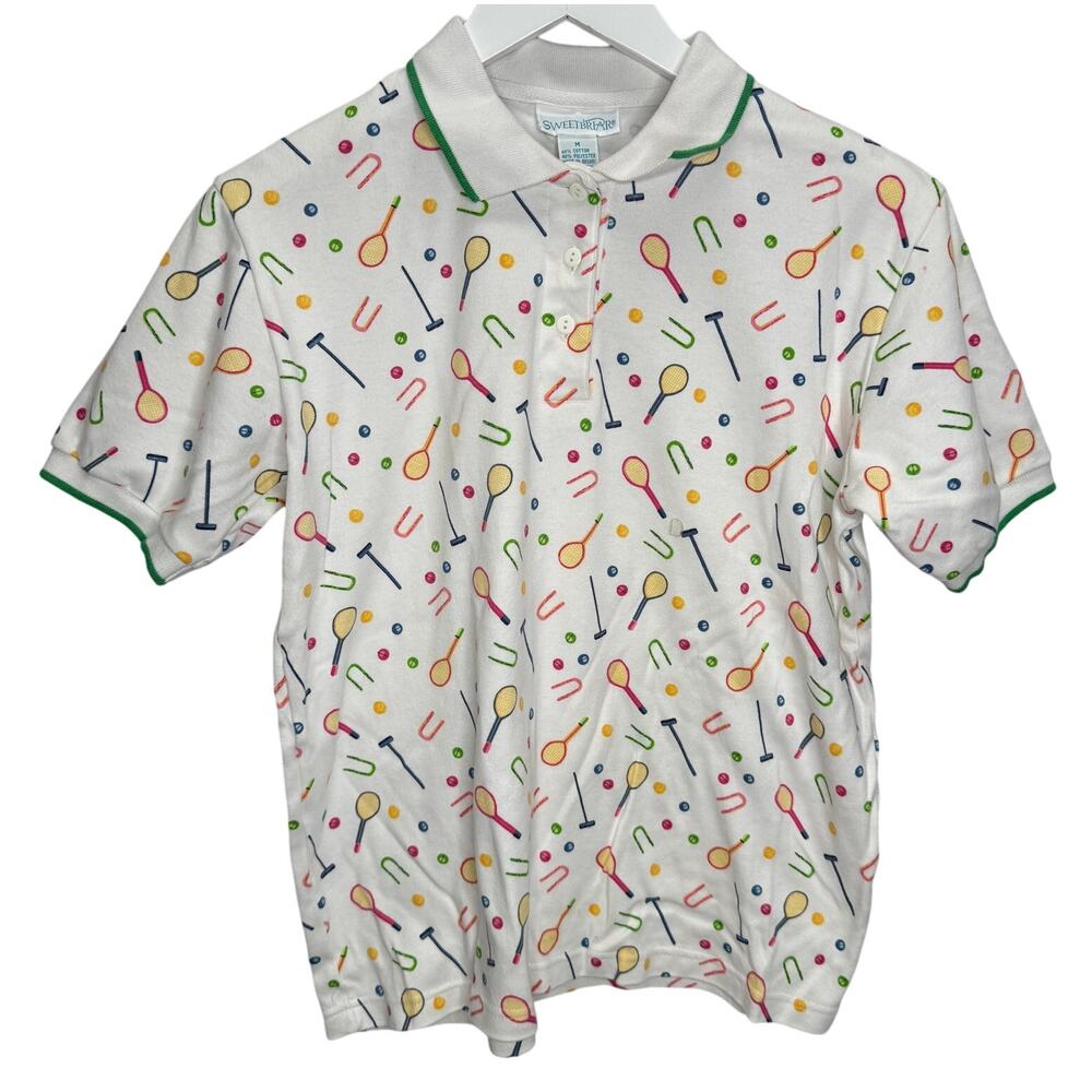 Vintage Sweetbriar Short Sleeve Polo Shirt Size M White Tennis Croquet Cutesy